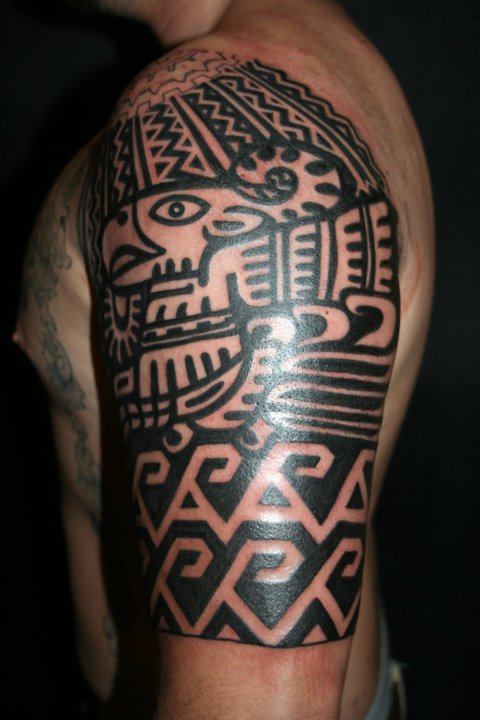 June 18 2011 At 480 720 In Aztec Tribal Half A Sleeve Tattoo songbird tattoo